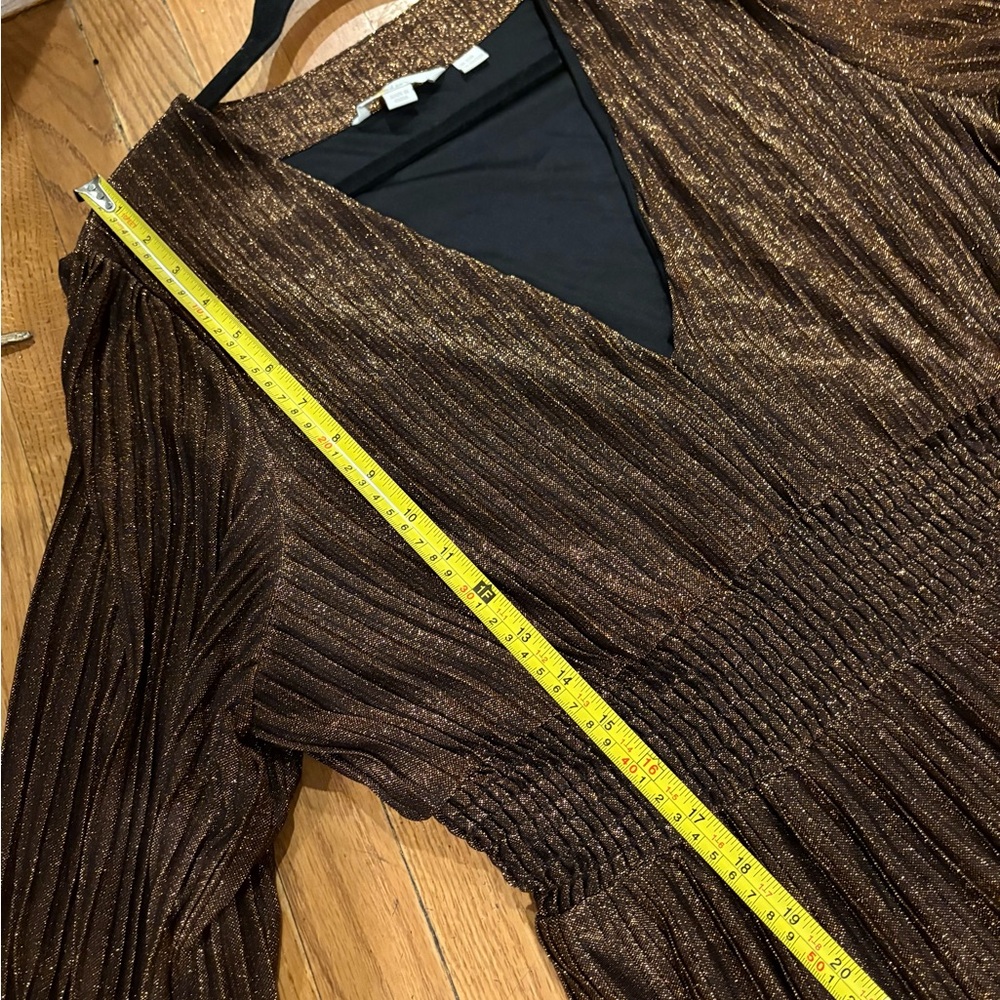 Boden Metallic Pleated V Neck Jersey Maxi Dress Holiday Copper Gold Trendy - Picture 16 of 16